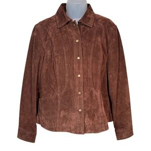 Coldwater Creek Women's Brown Suede Leather Button Up Jacket Western Ranch Large